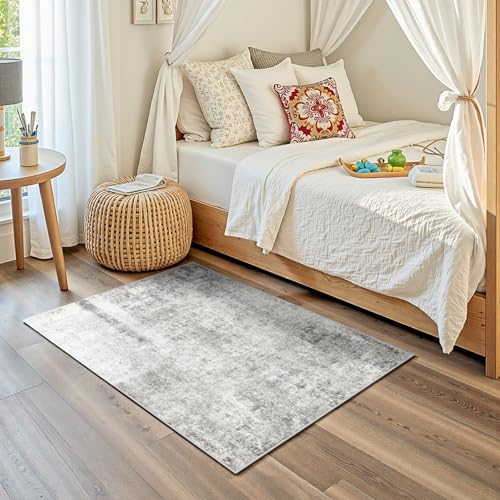 Washable Area Rugs 2'x3' Non-Slip Modern Abstract Soft for Living Room Entryway Bedroom Nursery, Print Pattern, Gray White Grey