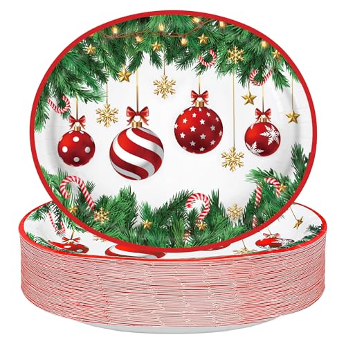 Augisteen CHRISTMAS OVAL PAPER PLATES11 Christmas Paper Platters Disposable Christmas Ball Oval Party Plates 10 Inch X 12 Inch Large Christmas Dinner Serving Platters cover