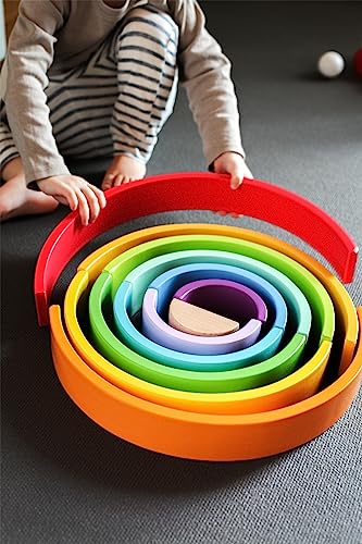small foot Bausteine 'Regenbogen XL' aus Holz, 12 teiliger Bogen mit 2 Kugeln, ab 1 Jahr, 11412