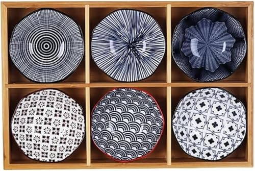 CokBlu和食器セット!セラミック製末広がり小皿・小鉢 竹製仕切りトレイ付き 調味料/ディップ/前菜/アイスクリーム用 食洗機・電子レンジ対応 小物収納盛台 結婚祝いギフトに最適