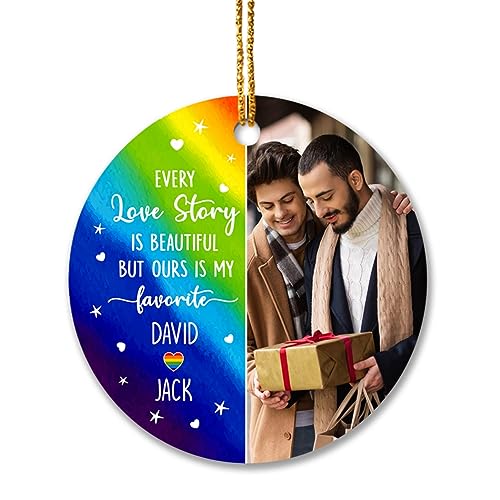 Cerámica Adornos Arbol Navideños Colgante Decoración De Árbol De Navidad Colgante Árbol Naviadad Foto Personalizada Pareja Orgullo Lésbico/Gay LGBT 2023, Cada Historia De Amor Es Hermosa