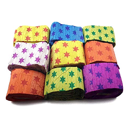 Image of MSGH Party Suppliers Decorative Ribbon Crepe Paper Streamer Roll - Pack of 12 (Design - C)