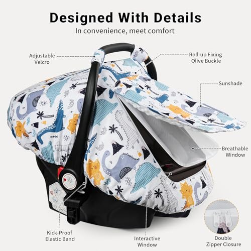 Image of Elstey Car Seat Cover Baby Boys & Girls, 3D Minky Dot Infant Carseat Canopy