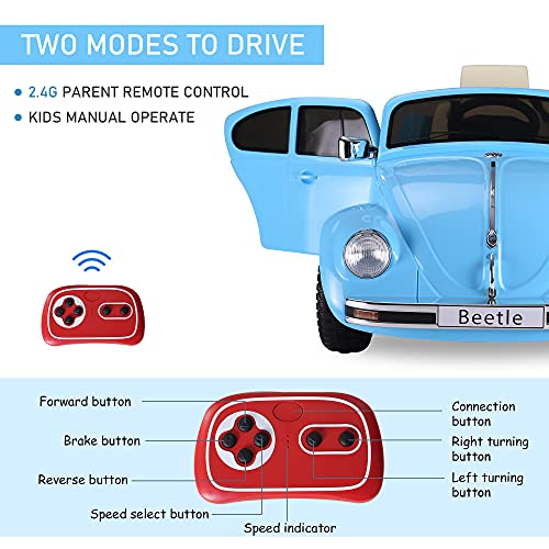 Aosom Licensed Volkswagen Beetle Electric Kids Ride-On Car 6V Battery Powered Toy With Remote Control Music Horn Lights Mp3 For 3-6 Years Old Blue #TOP5
