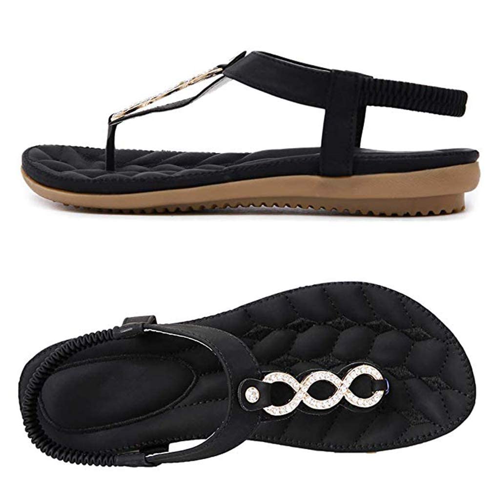 Sandalias Mujer Verano Planas Comodas Bohemio Sandalias de Playa Punta Abierta Clip Toe Pisos Cómodo Elástica Casual Zapatos 36-41 EU
