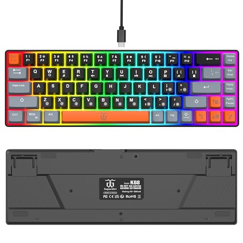 Image of Snpurdiri 60% Percent Gaming Keyboard, Compact RGB Backlit Small Gaming Keyboard for Windows, PC, Laptop (68 Keys, Black-Grey-Orange)