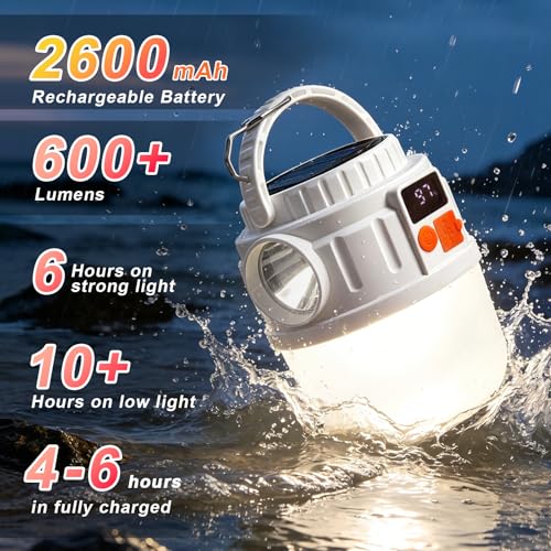 Rechargeable Portable Solar Camping Lantern, 7 Mode Waterproof Emergency Lights with Solar Panel & Hook, Ultra Bright Flashlight Tent Light for Outdoor, Tent, Emergency, Car Camping - image 7