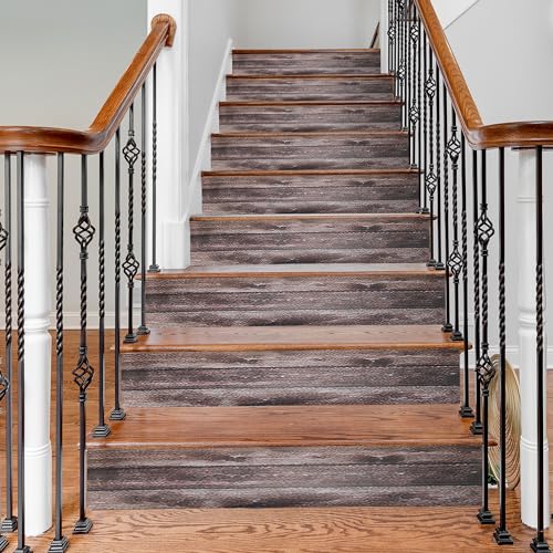 QUARKZMAN 6pcs Pegatinas Autoadhesivas para Escaleras, Calcomanías de Azulejos de Vinilo Revestimiento para Escaleras Impermeable para Escalones Hogar Baño Piso Decoración, Madera Vintage