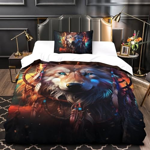 Housse de couette loup 3D microfibre anti plis pour lit simple - 4