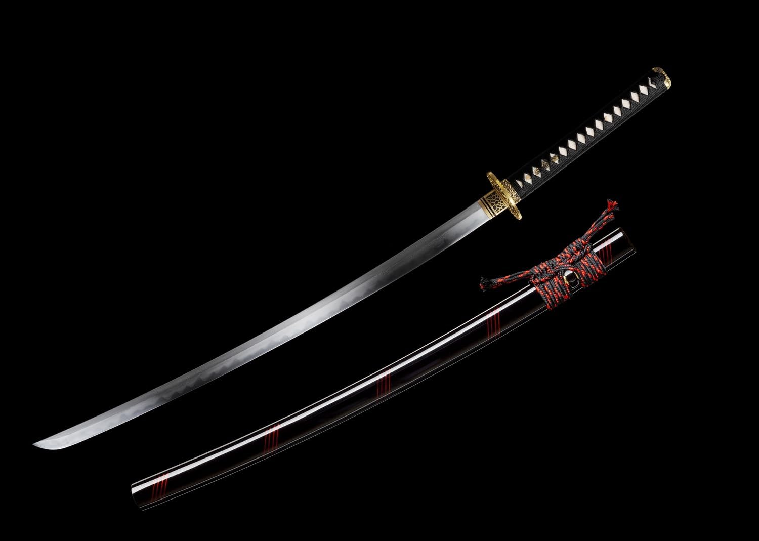 Handmade Katana Sword Folded Damascus Steel Clay Tempered Sharp Blade Real Hamon Brass Tsuba