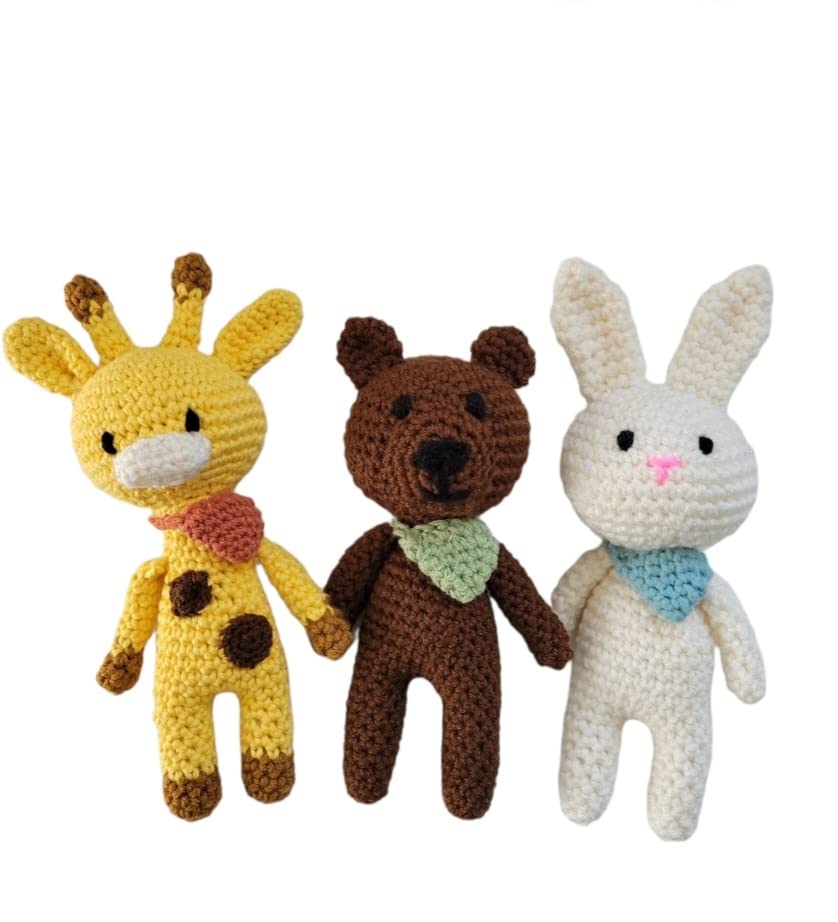 Crochet Bunny, Teddy Bear And Giraffe, Set of...