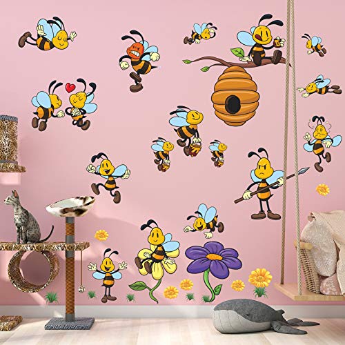 Amaonm Ceative Purple Flower With Bee Honeyco Tree Wall Decals Removable Diy Home Wall Art Decor Pvc Peel And Stick Wall Stickers Murals For Kids Bedroom Playroom Girls Boys Nursery Rooms Living Room 1062 #TOP2