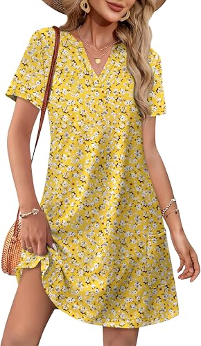 WIHOLL Summer Dresses for Women 2026 Spring Wedding Guest Yellow Dress Casual Pretty Garden Floral Beach Vacation Clothes Cruise Travel Date Outfits Resort Wear Graduation Midi L