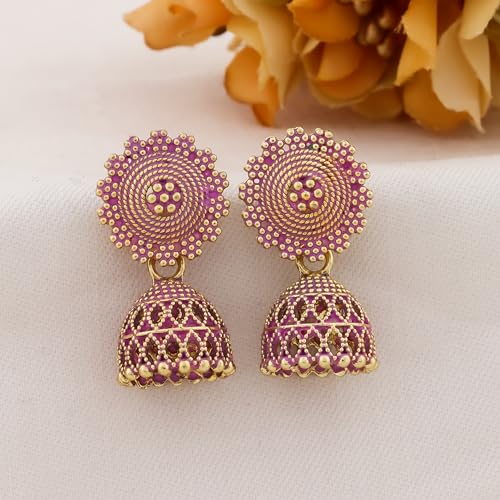 Image of Fancy Fashion Jewellery Jhumka meenakari oxidised kundans flower Earrings for Women Girls Ladies Wife South Indian Traditional Earrings Set stylish small Jhumki Combo pack OF 12