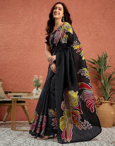 Image of SIRIL Women's Cotton Printed Saree with Unstitched Blouse Piece