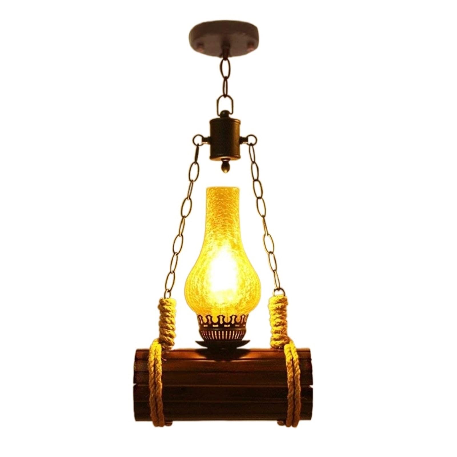 Lustre kérosène vintage en bois massif authentique et corde de chanvre pour une déco d'exception