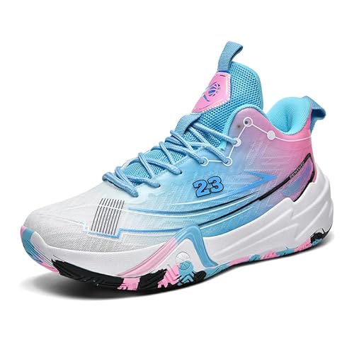 AQURIZE Womens Mens Basketball Shoes Fashion Neutral Sneakers Anti Slip Breathable Comfortable High Top Sports Running Walking Tennis Shoes(WhiteBlue，41)