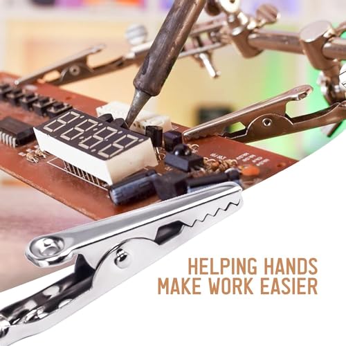 Image of LED Light Helping Hands Magnifier Soldering Station - 2X 4X USB Lighted Hands Free Magnifying Glass Stand with Clamp and Alligator Clips - for Soldering, Assembly, Repair (Black, M)