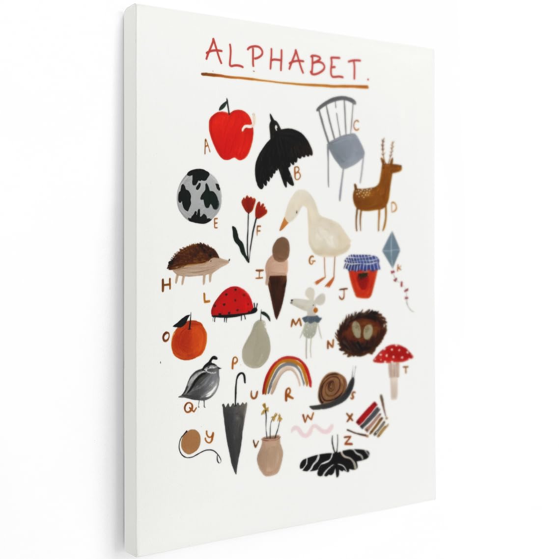 Artaza Leinwand Bilder Alphabet Kinderzimmer - 90x120 cm - Groß XXL - Wanddeko Kinderzimmer - Wandbilder Tiere - Deko Lernposter