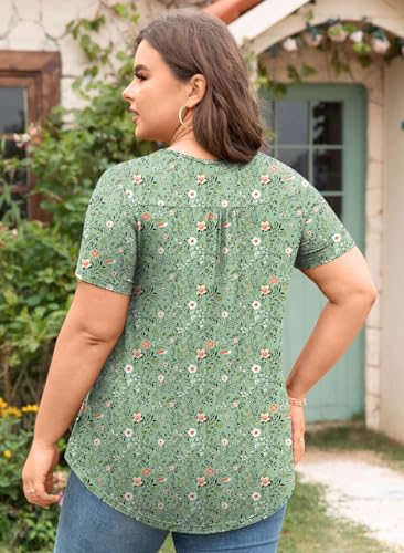 Aodemo Women's Summer Plus Size Tops Short Sleeve Shirts Henley Fit Tunic Ladies Flowy Blouse3