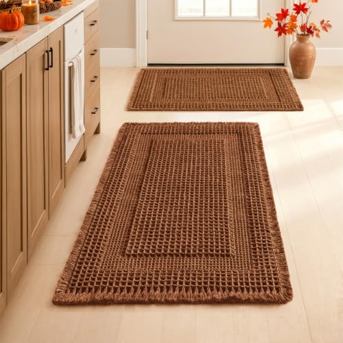 MIULEE Fall Terracotta Set of 2 Waffle Bathroom Rugs Bath Mat 17x24+18x30 by MIULEE - Used condition - US$23.17