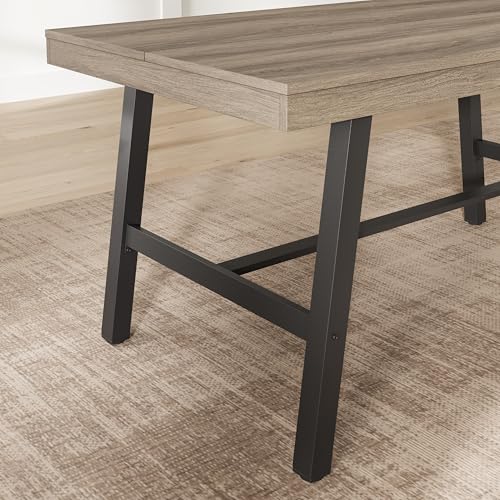 Image of GarveeHome Industrial Dining Table for 2-4, 55 inch Heavy Duty Rectangular Kitchen Table with 2 inchx2 inch Metal Legs, Small Space Dining Table for Kitchen, Dining Room (Grey Walnut, 55 inch Non-extendable)