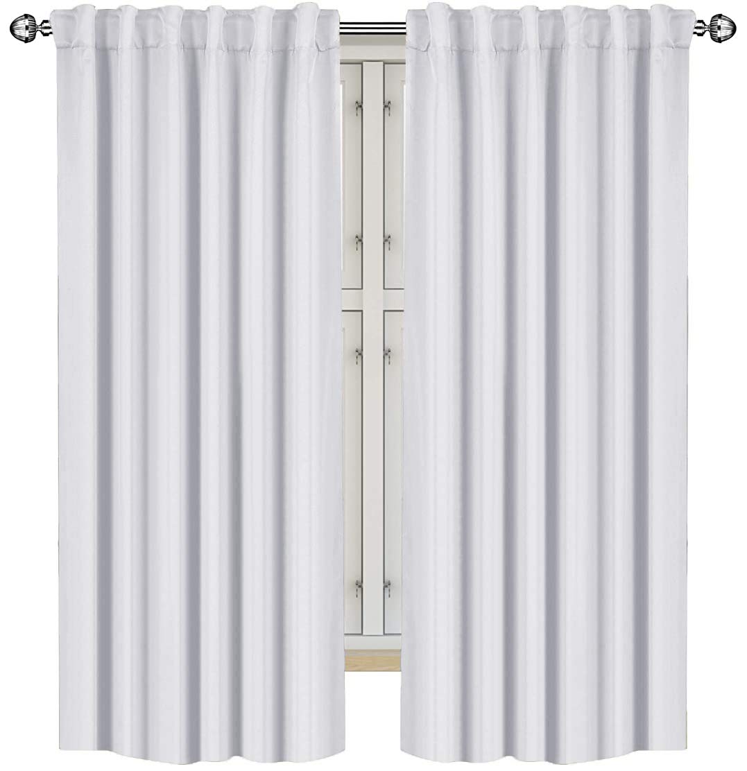 Utopia Bedding Blackout Curtains for Bedroom - Rod Pocket Window Curtains 63 Inch Length 2 Panels - Thermal Curtains & Drapes for Living Room (White- W52 x L63 Inch)