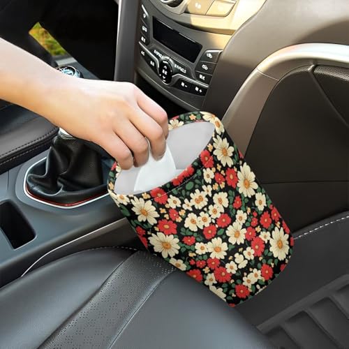 Image of Car Trash Can Collapsible Auto Trash Bin Multipurpose Rubbish Holder Christmas Decoration for Front Seat, Back Seat, Floor, Headrest, Hippie Floral