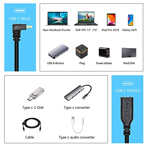 Sinloon Usb C Extension Cable Type C Male To Female Short Cable Right Angle 90 Degree Usb 3.1 10Gbps Fast Charging 4K Hd Video Audio Data Transfer Cord For Laptop & Tablet & Mobile Phone (-) #TOP6