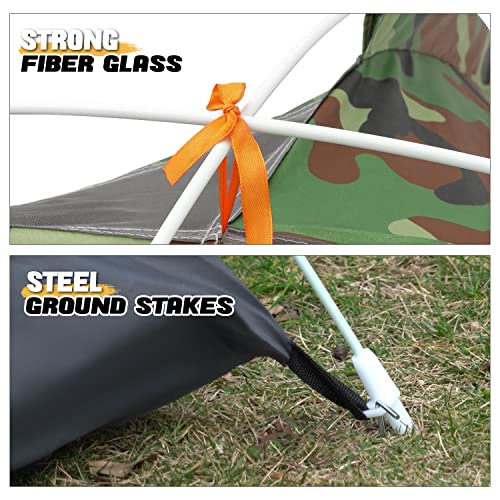 MoNiBloom 1-2 Person Camping Tent Lightweight Backpacking Dome Tent Waterproof Windproof Two Doors Easy Setup Double Layer Outdoor Tents for Family Camping Hunting Hiking Travel, Camouflage