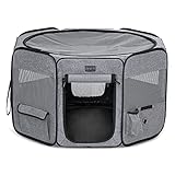 Petsfit 犬 サークル ペットサークル 八角形 ドッグハウス 【パッと開いてすぐ使える】 猫の産屋 猫の分娩室 折りたたみ 犬猫兼用 メッシュ 屋根付き 軽量 収納バッグ付き 部屋のインテリアに馴染み キャンプ アウトドア お出かけ用品 中大ペット (Lサイズ グレー)
