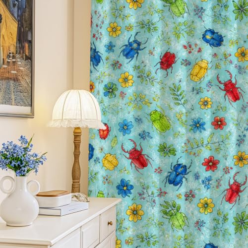Rideaux occultants salon design feuilles bleues Beetle - 2