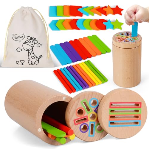 Juguete Montessori 1 Año, 3-in-1 Juego Educativo 1 2 3 Años Montessori Madera, Juego de Clasificación de Colores y Formas, Motricidad Fina Bebé, Juguete Sensorial, Regalo Cumpleaños Navidad para Niños