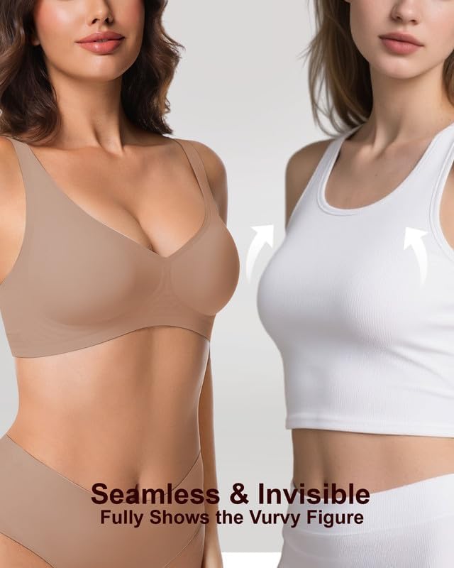 Jelly Wireless Bra, Minimizer Bras for Women Deep V Bra, No Underwire Seamless Full Coverage - Image 4
