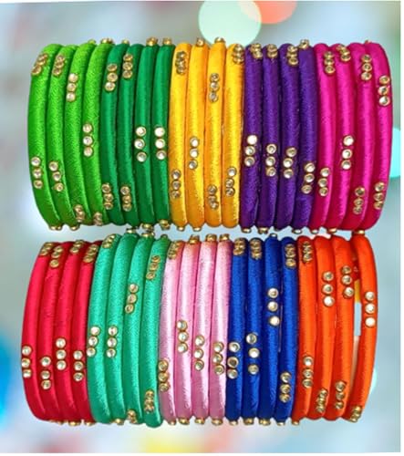 Image of Blue jays hub Silk Thread Bangles New kundan Style Multi color Set Of 20 for Women /Girls