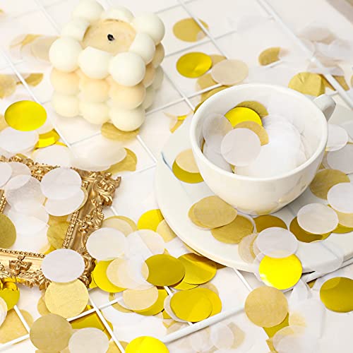 Round Tissue Paper Table Confetti Dots for Wedding Birthday Party Decoration, 1.76 oz (White Gold Confetti,2.5 cm)