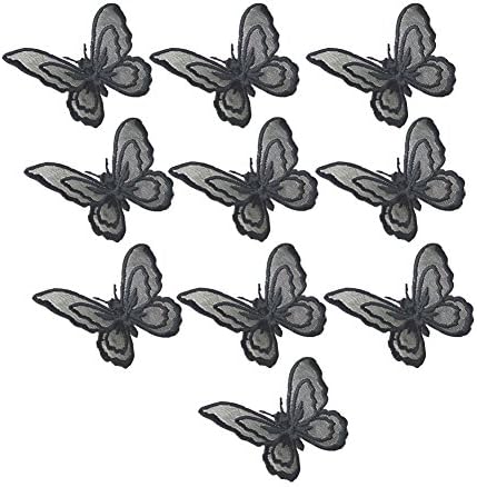 XUNHUI 10 Pcs Black Lace Butterfly Patches Iron on Patch for Clothing Dress Sewing Embroidery Appliques