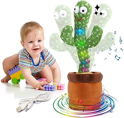 VGRASSP Mimicry Toy Cactus with Lights and Music - Repeat and Record Whatever You say, Wiggles with Music - Interactive Rechargeable Toy for Kids