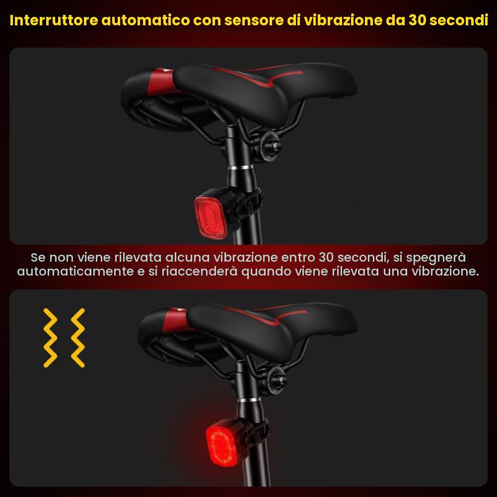 Ainiv Luci Posteriori per Bici, USB Ricaricabile, Rilevamento dei Freni, Supporti a Sgancio Rapido per Sella & Reggisella, ON/off Automatico per Bici da Strada e Mountain Bike