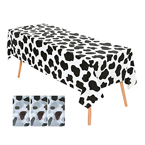 Soidhsid 3 Pack Cow Print Tablecloths 54"X108" Disposable Plastic Rectangular Table Cover For Farm Animal Theme Party Birthday Party Supplies Decorations #TOP4