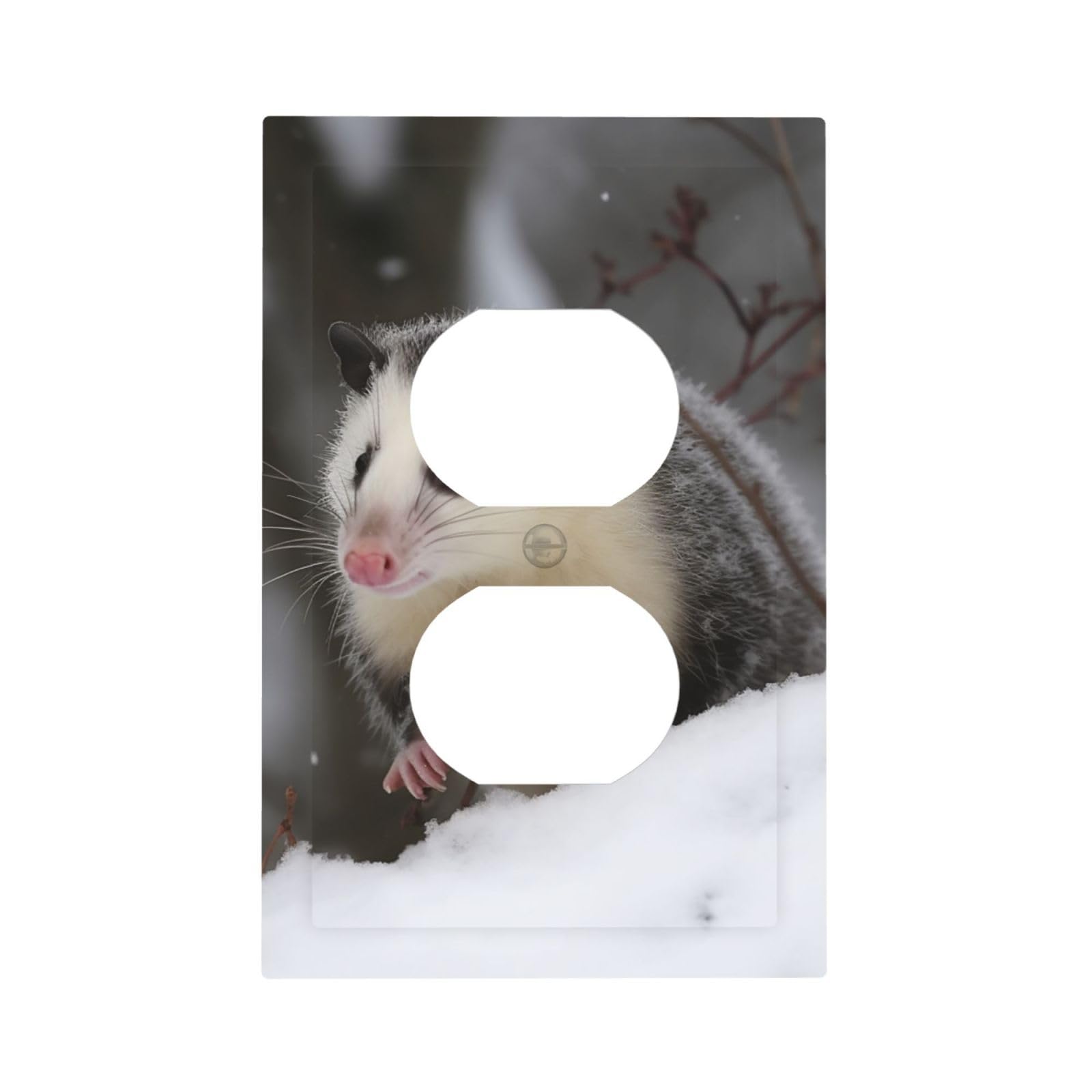 1-Gang Decorator Wall Plate Opossum In Snow Light Switch Cover Single Gang Receptacle Outlet Wall Plate Mid Size 5" x 3" Wallplate Unbreakable Polycarbonate Outlet Faceplates Covers