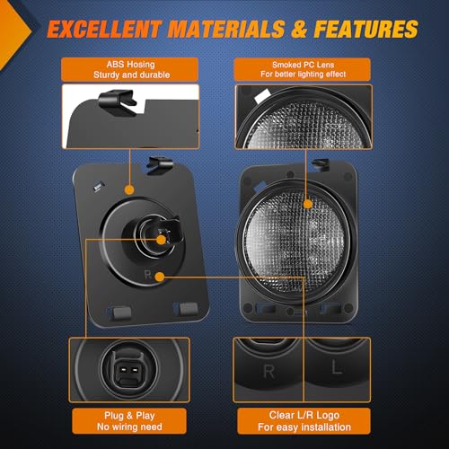 Image of Nilight JK Side Marker Light 8LED Smoked Lens Amber Front Fender Indicator Turn Signals Lights IP67 Waterproof Clearance Lamp Compatible with 2007-2017 Wrangler JKU