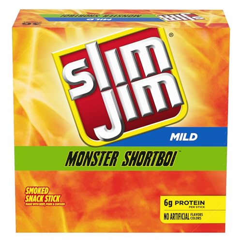 Slim Jim Shortboi Smoked Meat Sticks, Mild Flavor, 6g Protein Per Stick, Stocking Stuffer, 0.97 oz. (36-Count)
