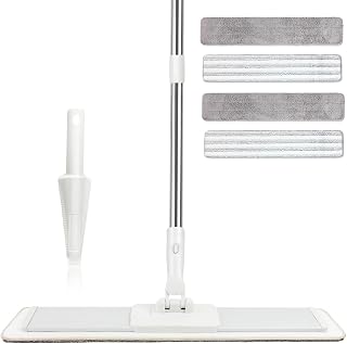 CQT Commercial Flat Microfiber Floor Mop Cleaning System 20" Wet Dry and Dust Hardwood with 4 Washable Pads Cleaner for Laminate Tile Stainless Steel Handle and Extension (PT15 New)
