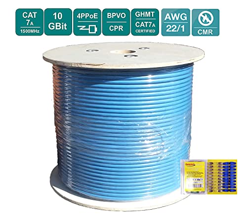 Sunnytech Cat7A Awg22 1500Mhz, 1000Ft S-Ftp Cmr Riser, 10Gbase-T Data, Ghmt Cat7A Certified Installation Cable, Bulk Pack(W/20 Pack Cat7A Plug, Boot Cap Free) #TOP1