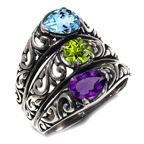 Bijou Topaze Bleue et Péridot en argent 925, la bague idéale pour vos soirées
