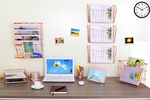 New Superbpag Hanging File Organizer, 6 Tier Wall Mount Document Letter Tray File Organizer, Rose Gold - Thumbnail 4