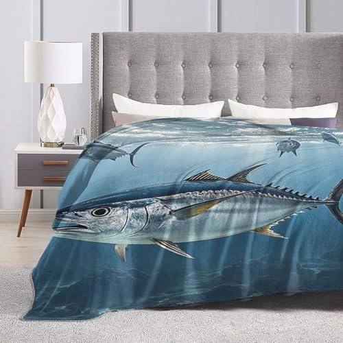 Couverture flanelle douce réversible drap de lit jeté canapé bleu thunnus - 8