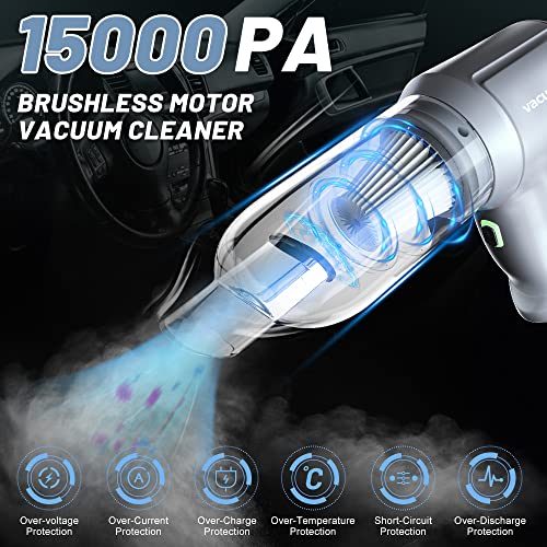 Tipcoo Cordless Car Vacuum Cleaner -3-In-1 Handheld Vacuum Cleaner With Brushless Motor, 15000Pa High Power Mini Vacuum Cleaner For Car/Office/Home, To Inflate/Deflate For Swimming Ring/Vacuum Bag #TOP1