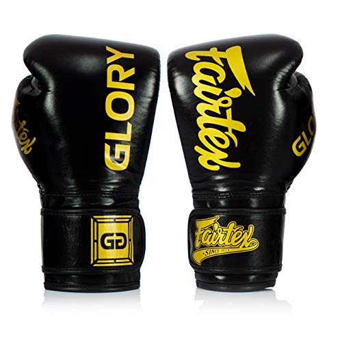 Fairtex Boxhandschuhe Fairtex X Glory - Schwarz - Boxhandschuhe für Kickboxen Sparring Muay Thai aus Leder - Handgefertigt in Thailand - Offizielle Glory Kickboxing Boxhandschuhe (12oz)